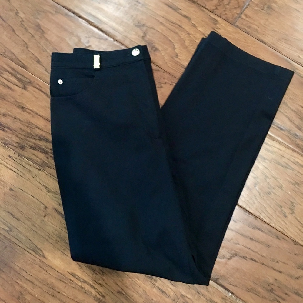 St. John Sport Marie Gray Black Pants Gold Details